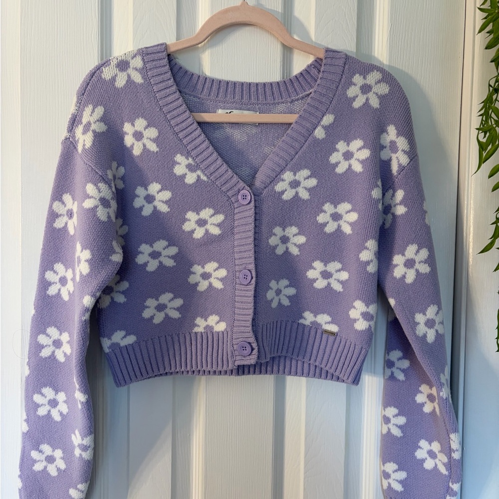 Hollister Purple Floral Cardigan Sweater